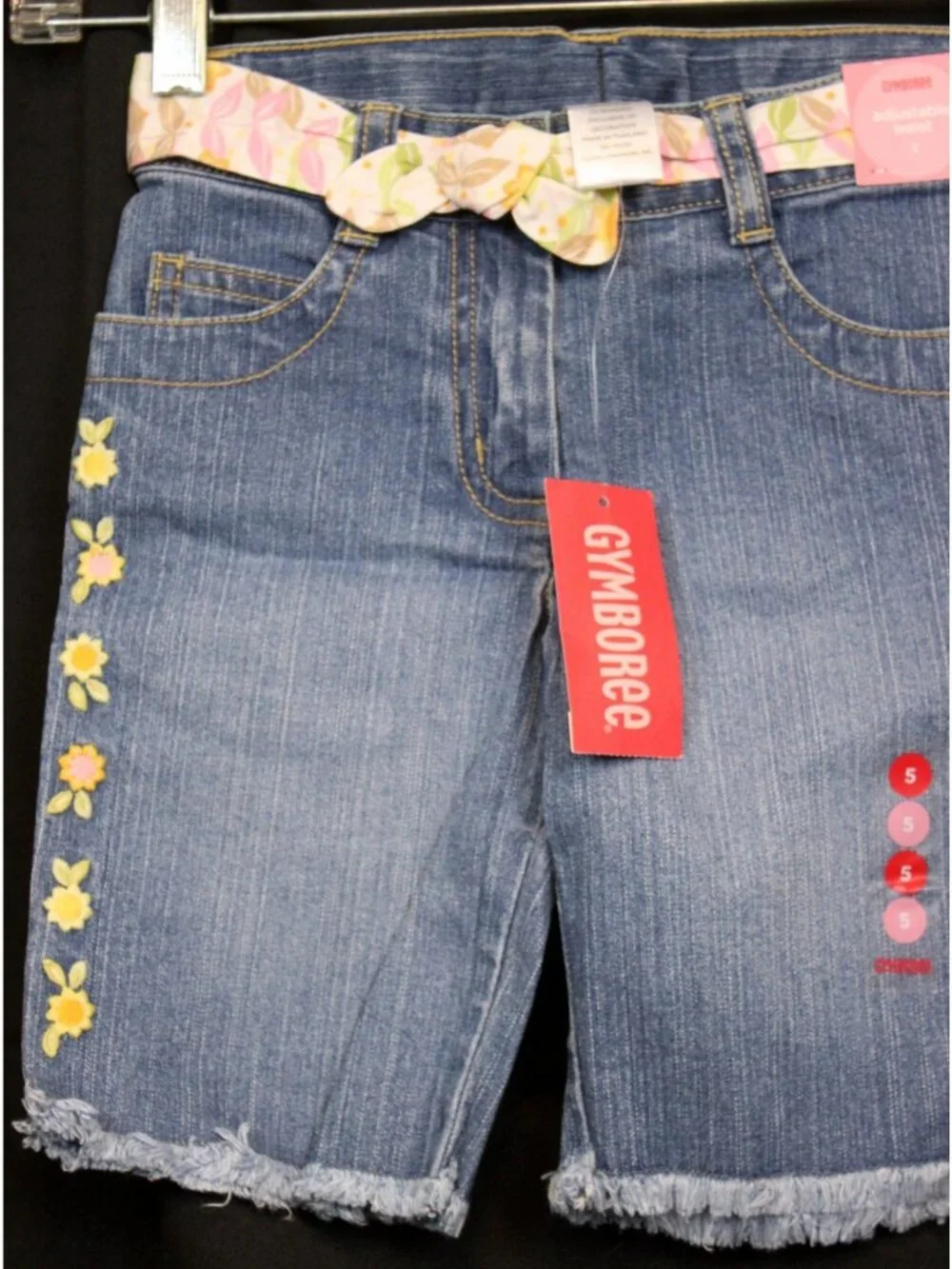 2007 Gymboree Sunflower Fields Denim Shorts sz 5 Country Barn Cut-off Fray Belt